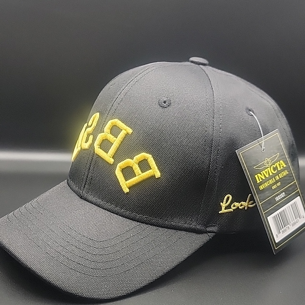 NEW Invicta Black Baseball Cap Yellow Embroidered Backward BBSD Snap Back Hat - Picture 3 of 12